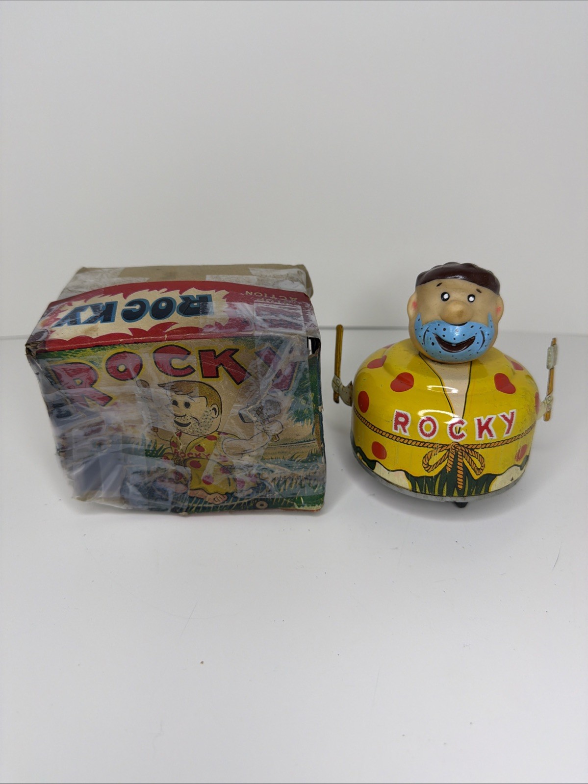 Rare Vintage Tin Flintstone Rocky Toy, MIB, 1950s, Untested Super Clean With Box