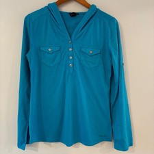 Marmot Hoodie Womens Medium Turquoise Henley Roll-Tab Sleeve Active Top Hiking