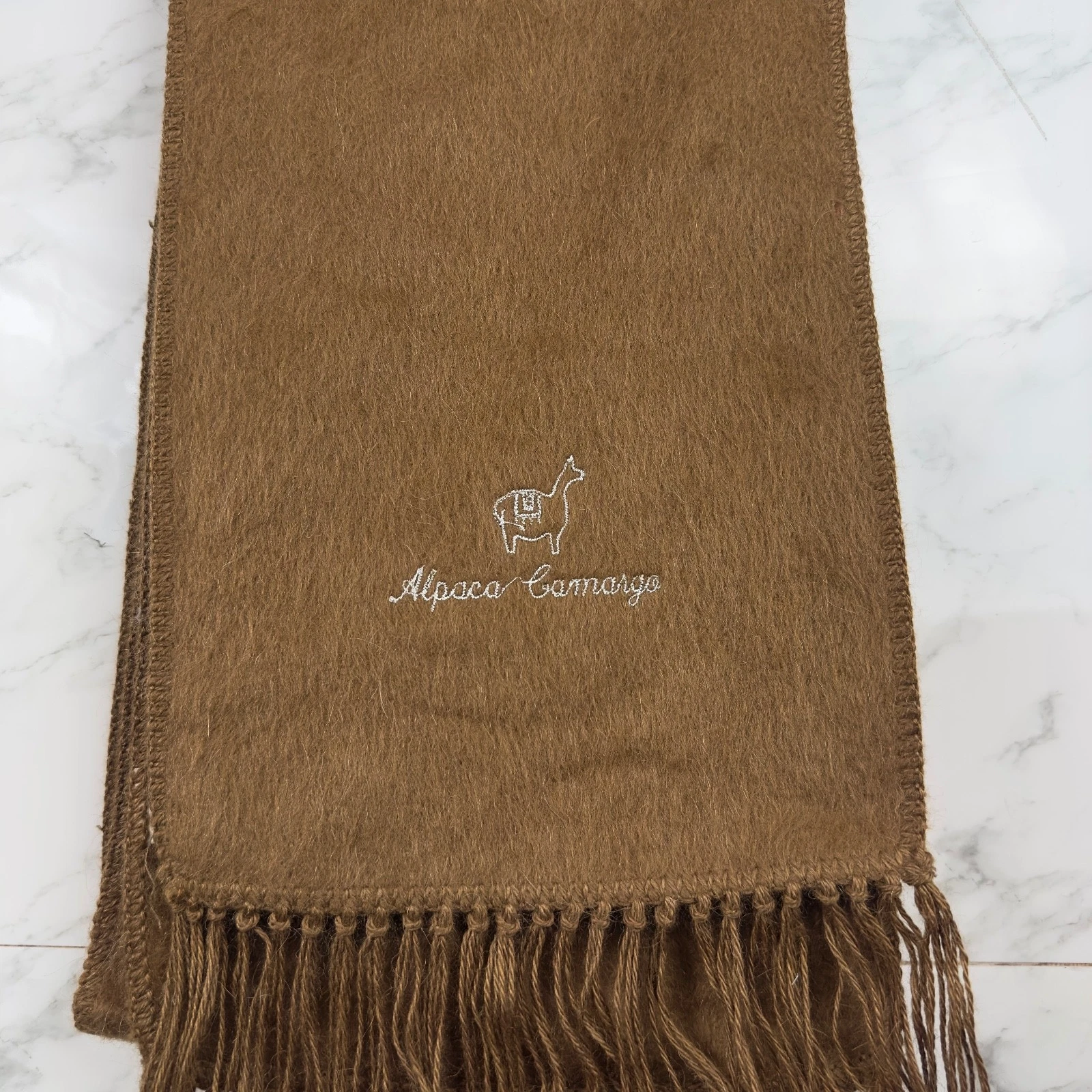 Alpaca Camargo Brown Alpaca Wool Scarf Fringe Soft Warm Camel cond 8/10