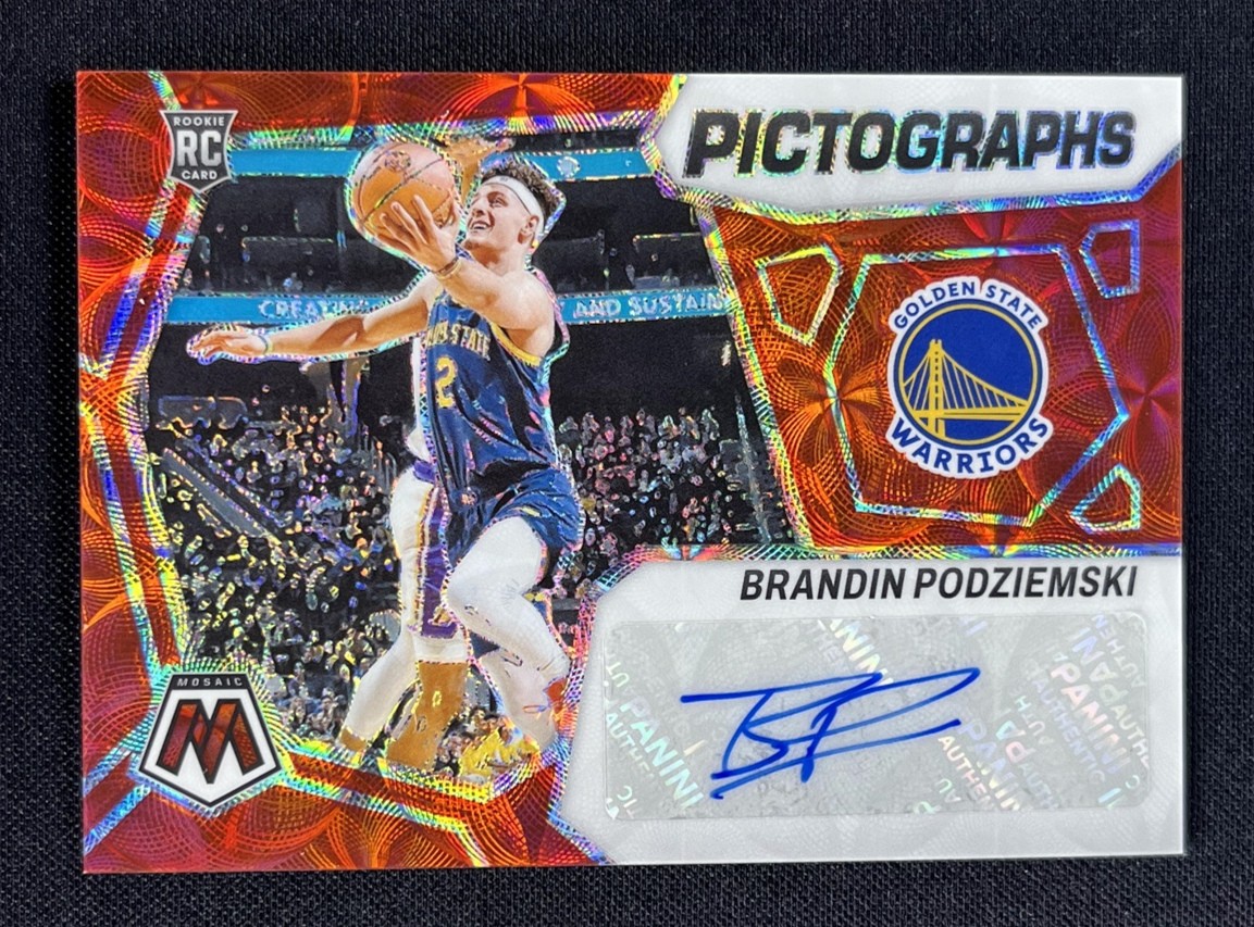 2023-24 Panini Mosaic Brandin Podziemski Red Scope Pictographs Auto RC Rookie