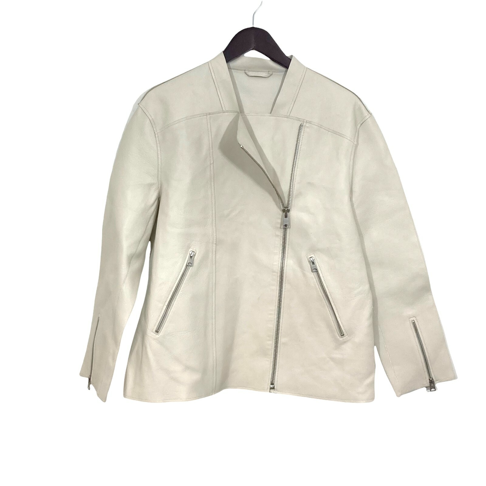 All Saints Abbey Leather Jacket Cream 