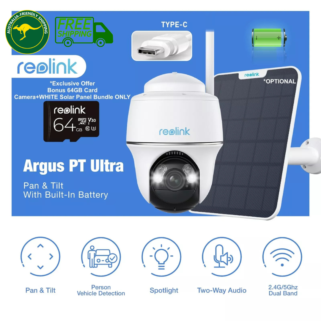 Reolink Argus PT Ultra 8MP Pan Tilt Battery Solar Powered Security WiFi  Camera