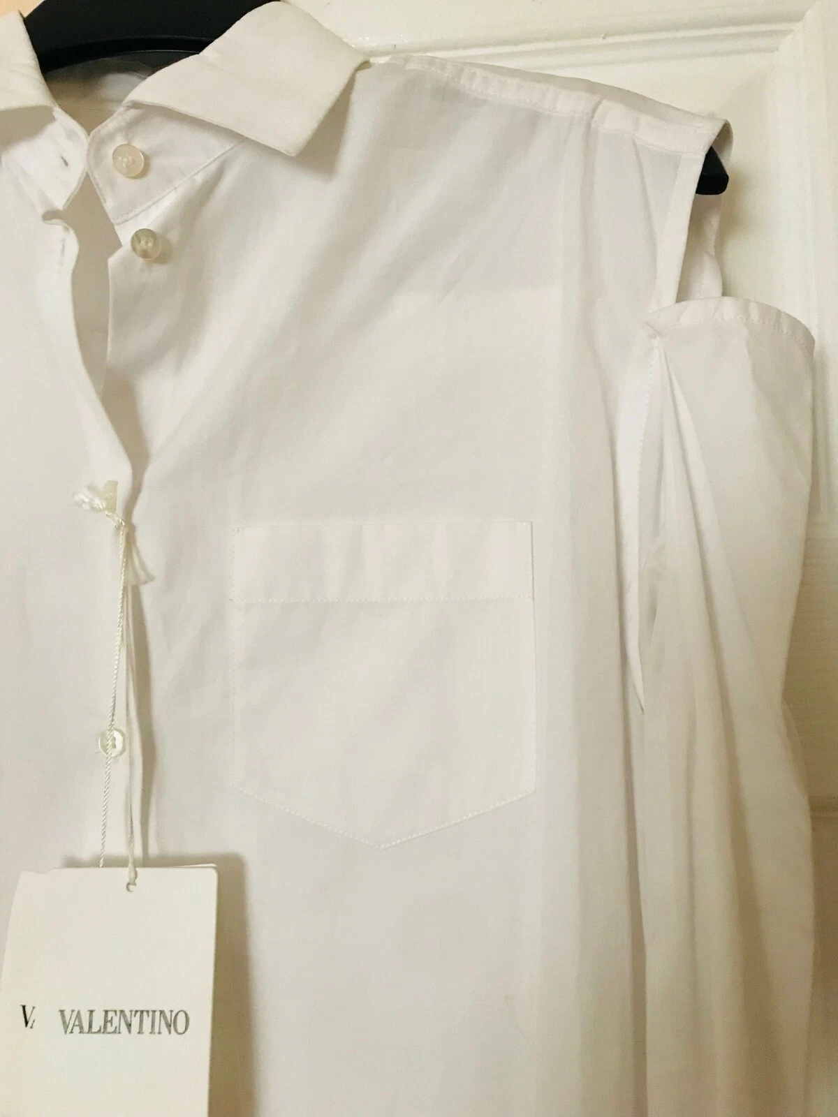 Abito Camicia Valentino 3.2k Nuovo Bianco Popeline Gonna Pizzo Rosa Attaccato IT38 S M L