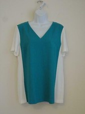 Nwt Etro Teal White V Neck Short Sleeve Color Block Blouse Shirt Top 4612