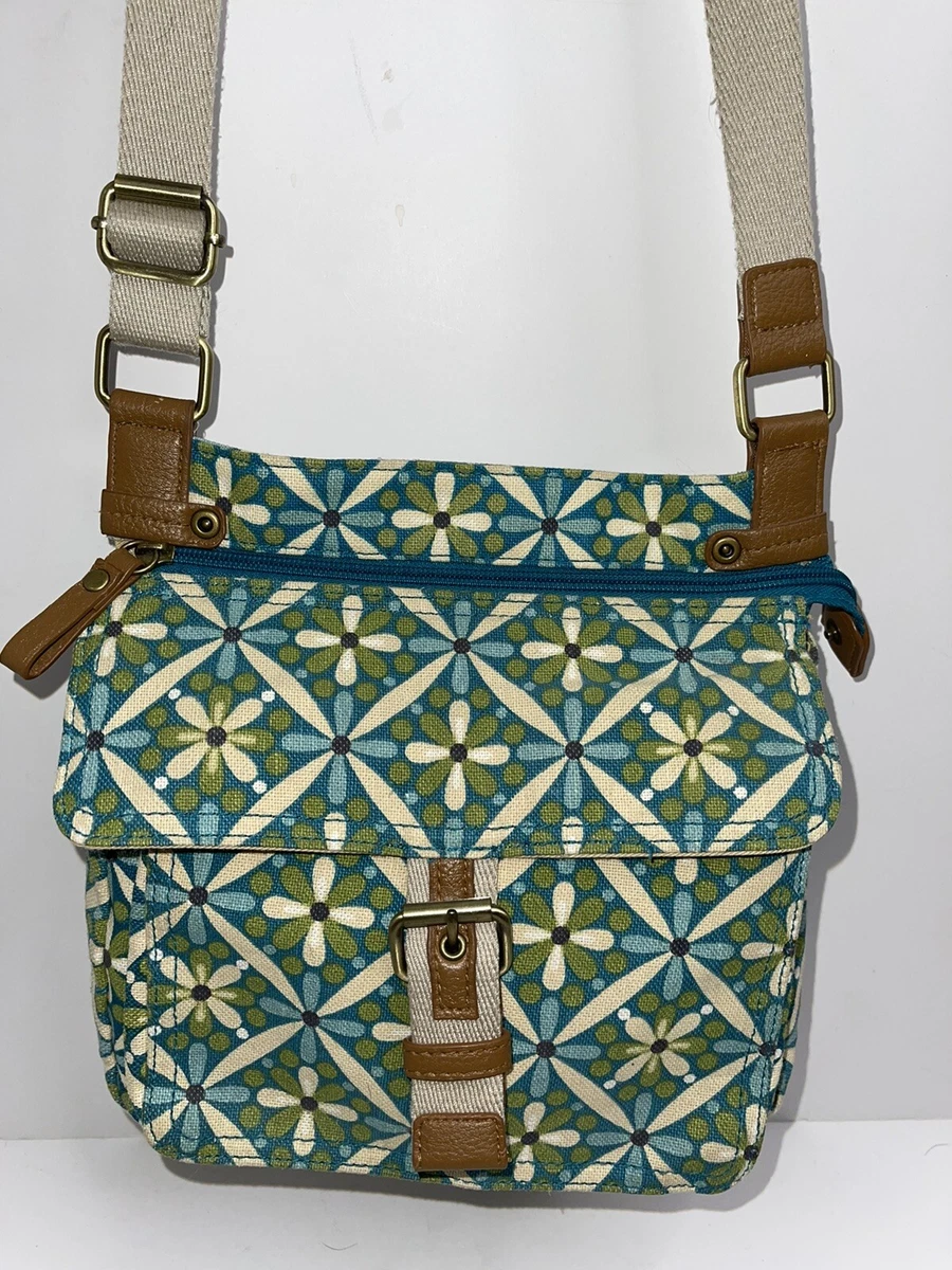 GAL Green Floral Organizer Canvas Crossbody Bag Shoulder Purse