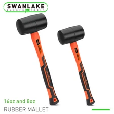 2 Pcs Rubber Mallet Hammer Set Heavy Duty Fiberglass Grip Handle 16 8 oz