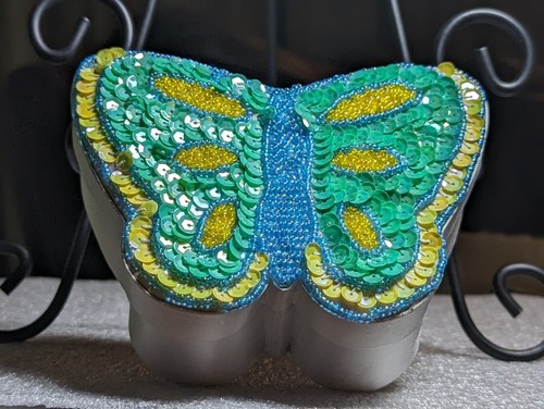 Vintage Sequined Top Butterfly Box Jewelry Trinket - Picture 3 of 11