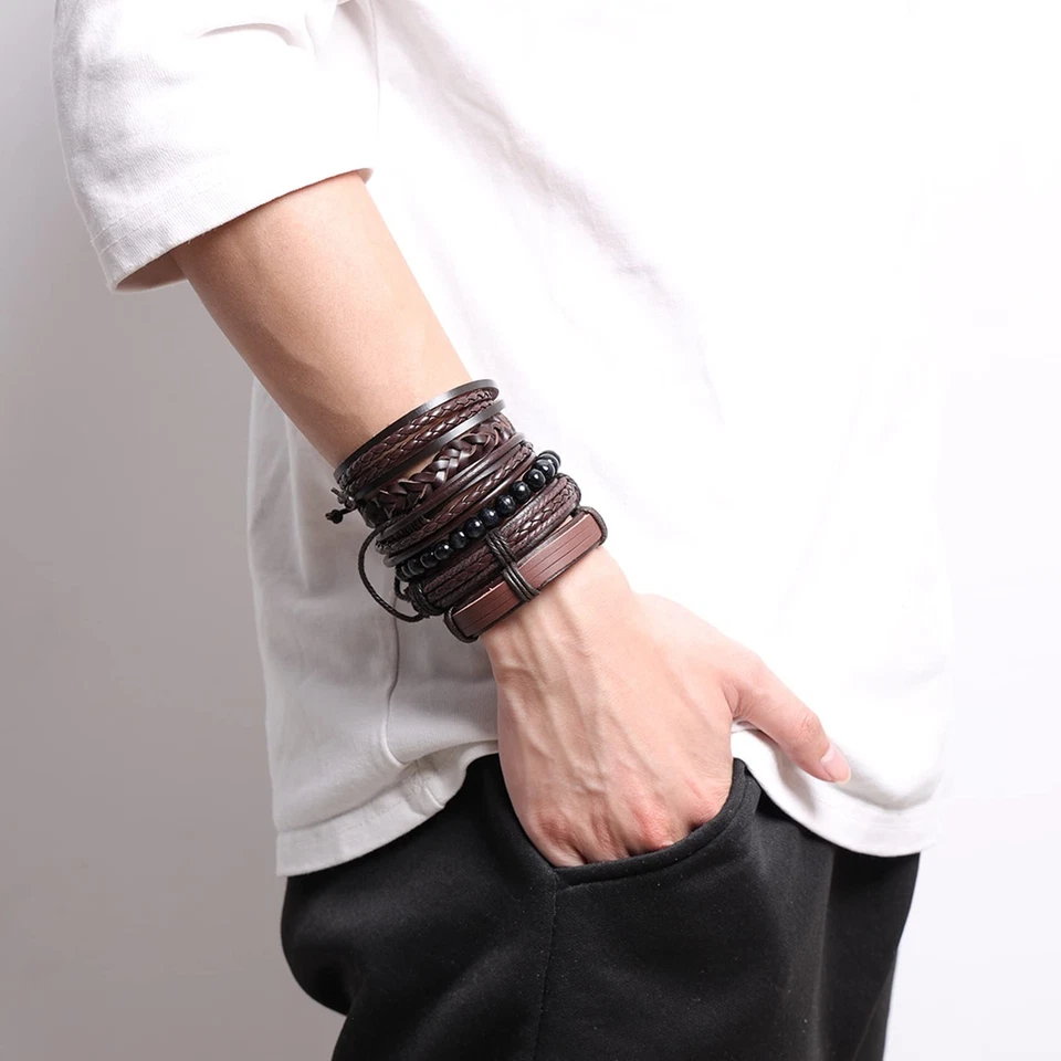 10 Pcs Punk Leder Manschette Armbänder für Männer Frauen Retro Vintage klassi... - Bild 2 von 4