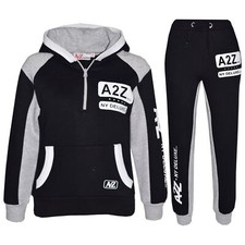 Kids Boys Jogging Suit Black Designer s Tracksuit Zipped Top Bottom 5-13 Yr