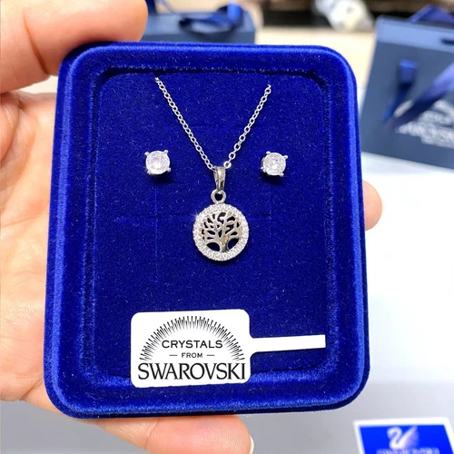 Collana Albero della Vita Orecchini pl.oro Bianco 18k con Cristalli Swarovski A9 - Foto 2 di 2