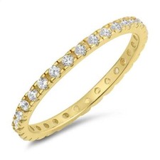 Yellow Gold Plated Cubic Zirconia Eternity Band .925 Sterling Silver Ring