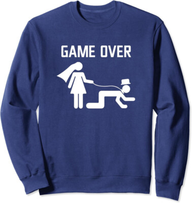 Funny Game Over Bride Groom Wedding Bachelor Party Unisex Crewneck Sweatshirt