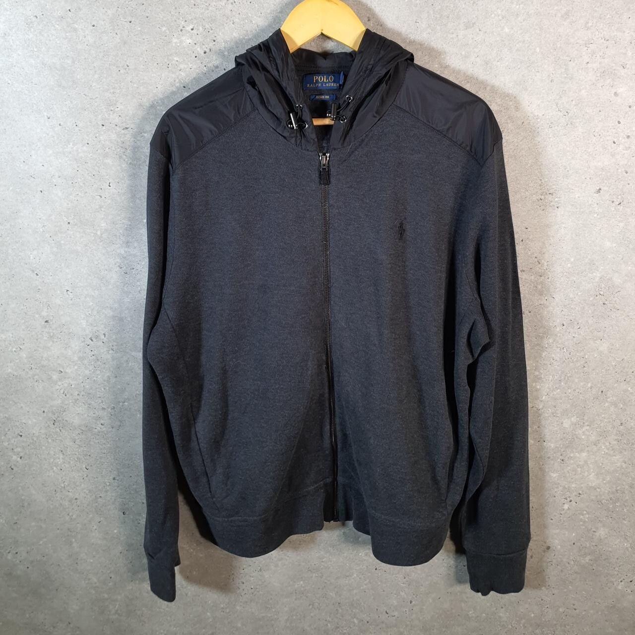 Polo Ralph Lauren vintage con cappuccio uomo grande grigia full zip estate costine pony