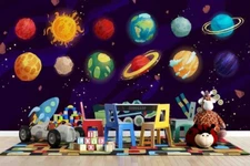 3D Space Cartoon Illustration Self-adhesive Removable Wallpaper Murals