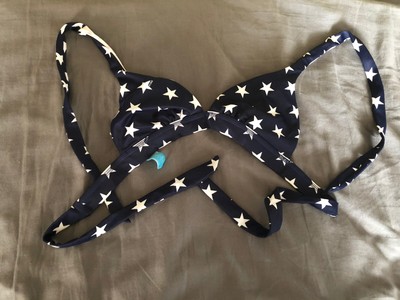 blue bathing suit with white stars