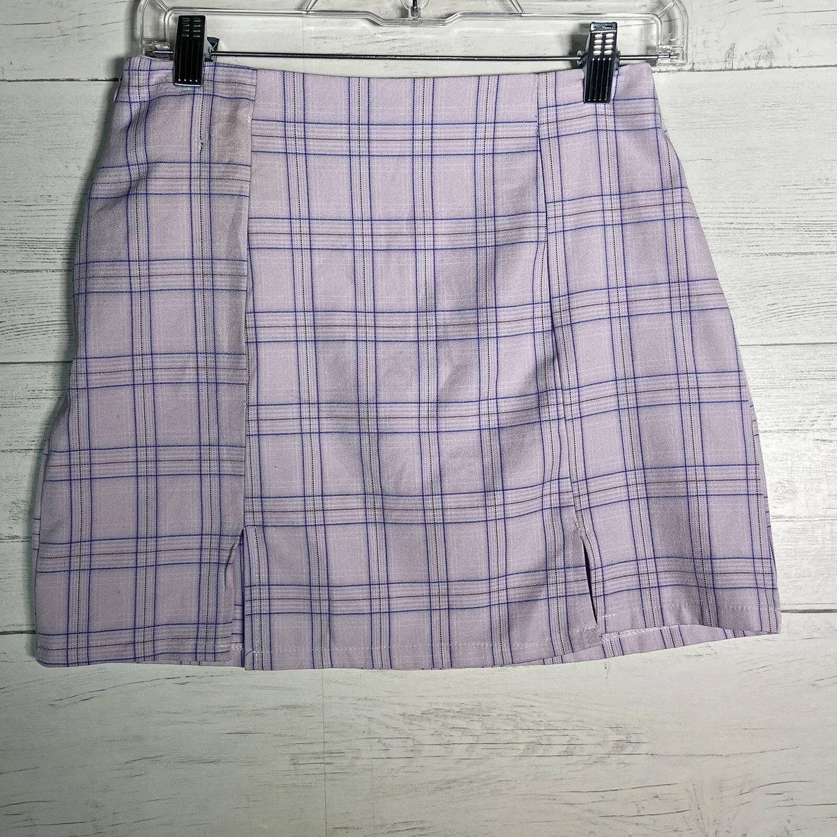 Romwe Kawaii Lavender Purple Plaid Mini Skirt Vintage Look Women Size Medium