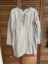 J. Crew Mercantile Sweatshirt Shift Dress Lace Up Sz M Gray Knit Long Sleeve