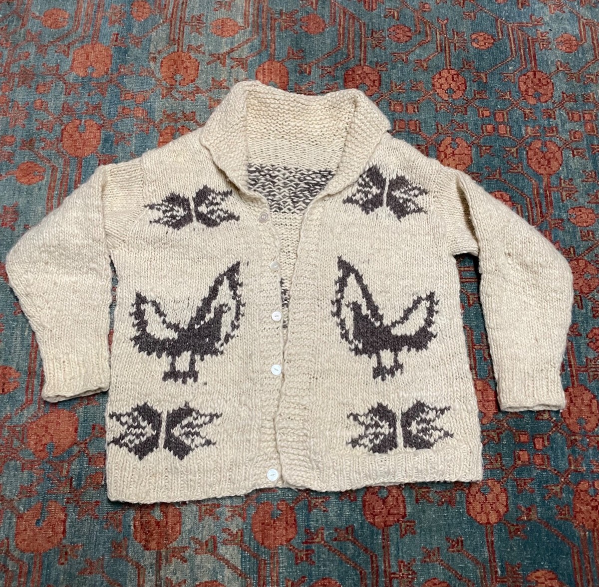 Vintage 50 or 60 Eagle Cowichan Aztec hand knit wool Sweater size
