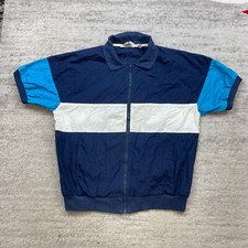 VTG Christian Dior Track Jacket Top Large Blue White Zip Golfer Short Sleeve Men