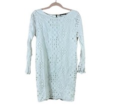 ELIE TAHARI womens size 10 white linen long sleeve broderie eyelet mini dress
