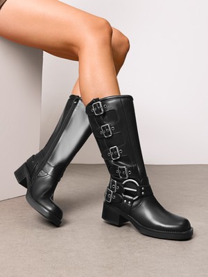 Womens Boots Black Knee High Boots No Heel Riding Boots Black