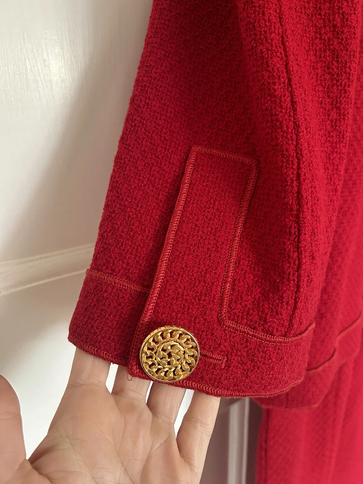 Tuta e giacca lana boucle rosso Chanel Karl Lagerfeld 1992 vintage