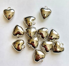 12 silver puffy heart charms with loop at top 22mm Bead Jewellery Making