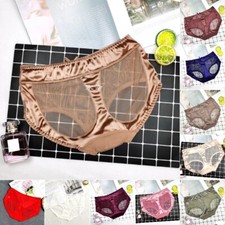 Women Mesh Sheer Bowknot Panties Brief Knicker Mid Waist Oversized Underwear