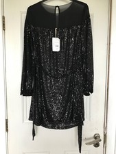NEXT Black Beaded Belted Lined Evening Dess Size 6 / Eur 34 Brand New with Tags