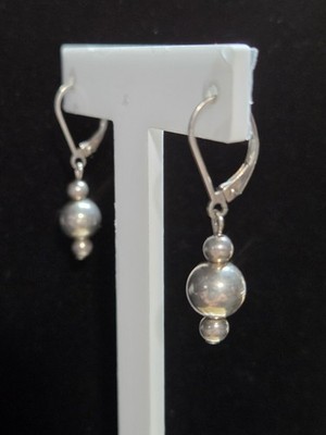 Sterling Silver 925 Ball Dangle Earrings Lever Back Hooks 2.2g Vintage Signed