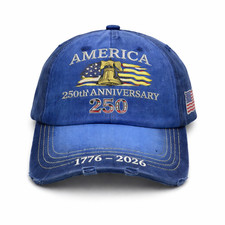 USA 250th Anniversary Hat 1776-2026 Blue Adjustable Patriotic Liberty Bell Cap