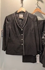 Vtg NWT Collections for Le Suit Black Embroidered Size 8 Linen Blend $200 MSRP