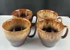 Vintage Hull Pottery Brown Drip Glaze Coffee Mugs Cups Set of 4 Made in USA