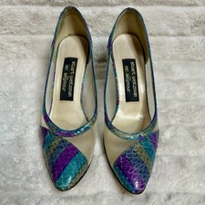 Vintage Stuart Weitzman for Mr. Seymour Multicolor Snakeskin and Mesh Pumps 5.5