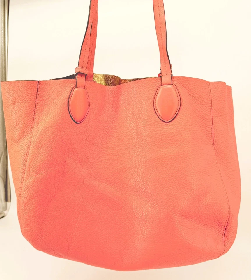 Michael Kors Coral Pebbled Leather Tote Bag & Matching Pouch Gold Interior - Image 3 of 4