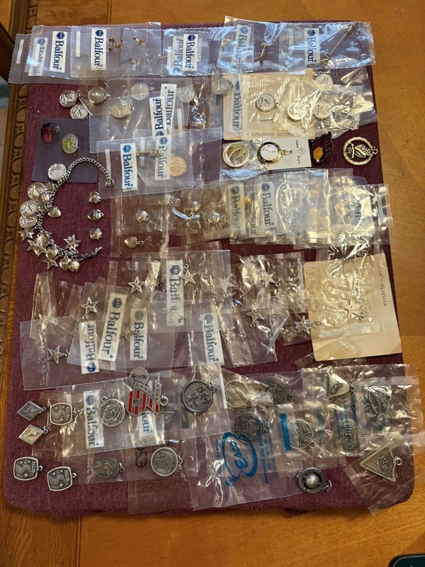 VTG Beta Epsilon Omega huge lot 80 pieces! Bracelet, charms, pins. 1963-1985