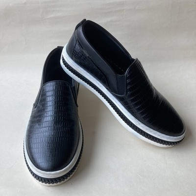 Sergio Rossi Slip On Sneakers Women Sz 37 6.5 7 Black Leather Platform Shoes