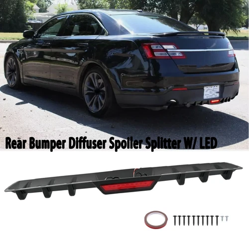 Rear Bumper Diffuser Spoiler Lip w/LED Tail Brake Light For Ford Taurus 2013-19
