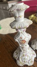 Antique Hand Painted In Italy Pair Of Two Candlestick Holders