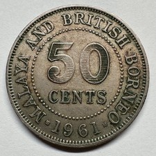 1961 Malaya and British Borneo 50 Cents - Coin #D-066