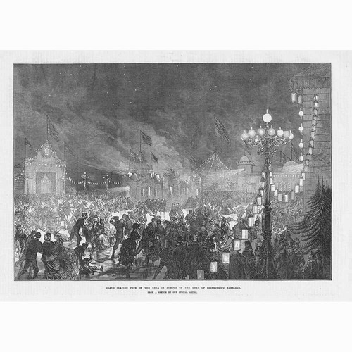 RUSSIA Grand Skating fete on the Neva at St Petersburg - Antique Print 1874