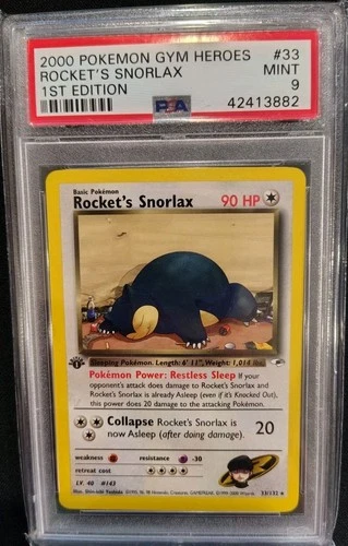 2000 Pokémon Gym Heroes Rocket's Snorlax #033/132 1st Edition Rare Regular PSA 9