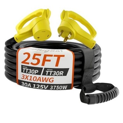 25 FT 30 Amp RV Extension Cord Outdoor with Grip Handle, 25FT 30A（TT-30P/R）