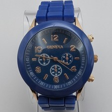 GENEVA Watch Blue Analog Quartz Silicone Strap Wristband New Battery