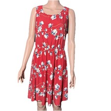 Boho Chic Red Evalynn Brush Knit Summer Midi Flowy Dress White Blue Floral Print