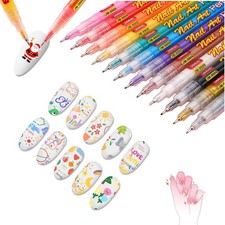 12 Colors Nail Art Pens Set, 3D Nail Polish Pens, Quick-Dry 0.5MM DIY Nail Art M
