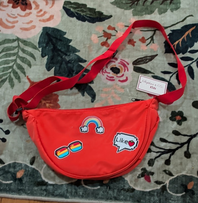 Stephan & Co. Kids Red Small Crossbody Bag Rainbow Patches Zip Adjustable Strap