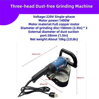 #ad Handheld Concrete Floor Grinder Triple Head Dust Free Grinding Machine 220V $541.44
