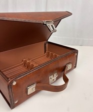 VTG 12 Cassette Tape Case Holder Briefcase Box Handle Faux Leather Vinyl USA