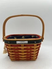 Longaberger 2001 Inaugural Combo Basket–Patriotic Liner, Protect & Pewter Tie-On